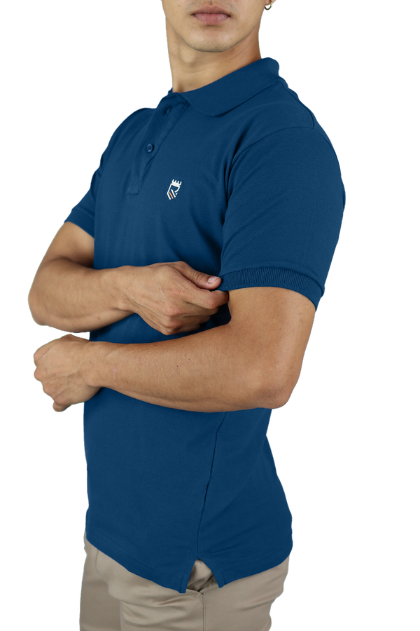 Playera Slim Fit Manga Corta Azul Púmbago Bordado R Muscle Fit Caballero