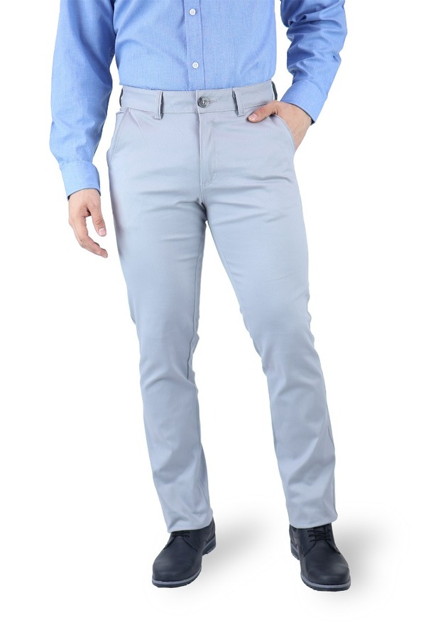 Pantalón de vestir corte Slim fit de algodón premium Strech color gris perla  para caballero