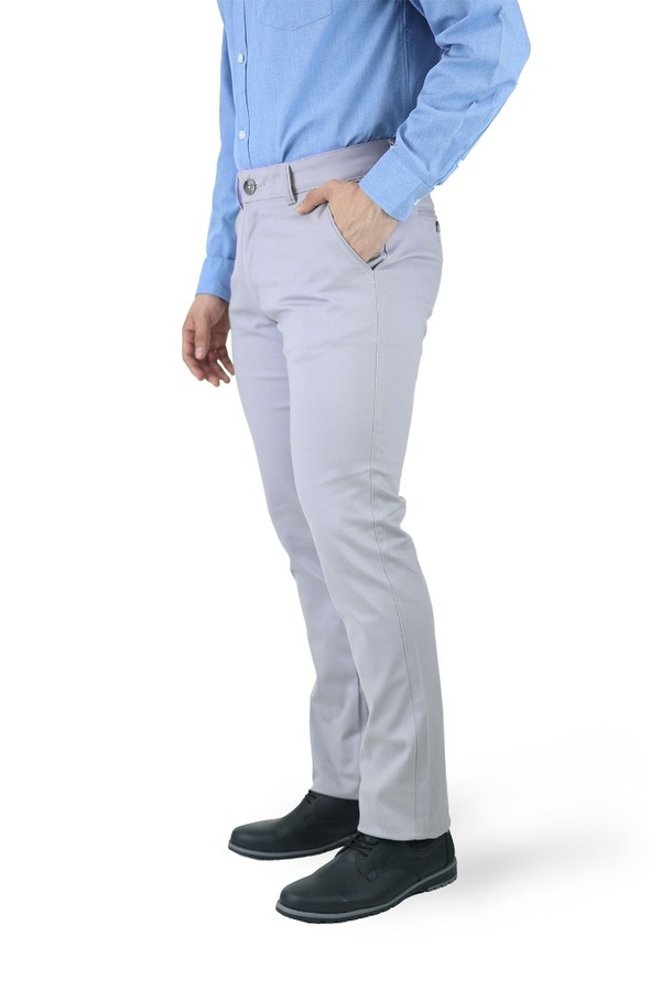 Pantalón de vestir corte Slim fit de algodón premium Strech color gris perla  para caballero