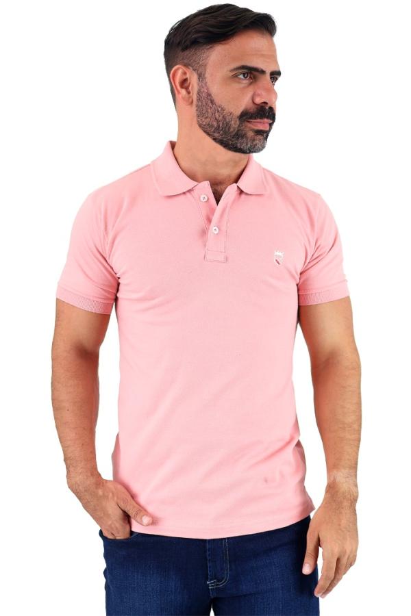 Playera Tipo Polo Rosa Para Hombre Con Bordado Slim Fit Estilo Casual