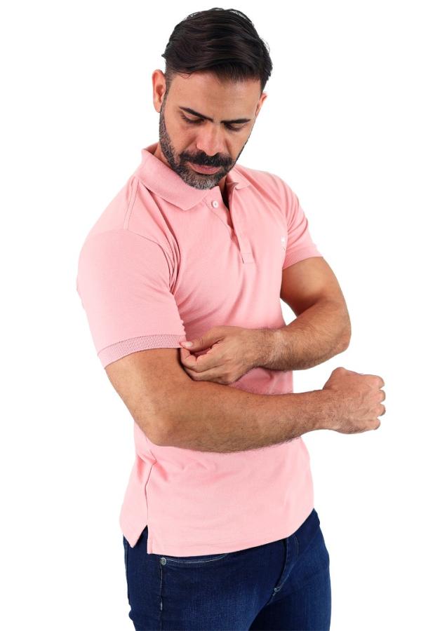 Playera Tipo Polo Rosa Para Hombre Con Bordado Slim Fit Estilo Casual