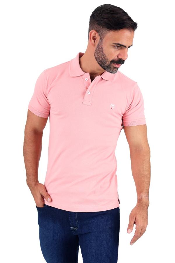 Playera Tipo Polo Rosa Para Hombre Con Bordado Slim Fit Estilo Casual