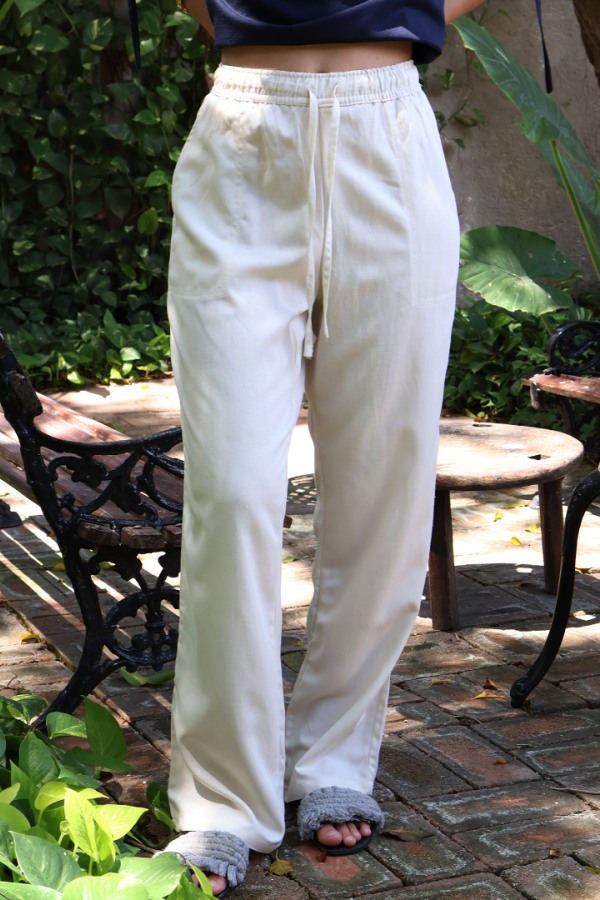 Pantalón Arena Holgado Con Bolsillos Ajustable Textura Lino Para Mujer