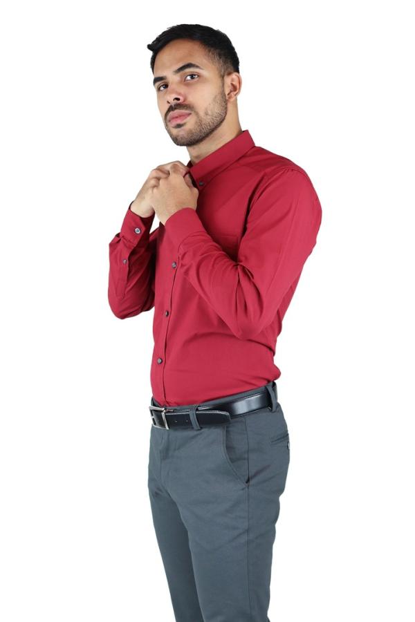 Camisa Roja Manga Larga De Vestir Para Hombre Slim Fit Estilo Casual