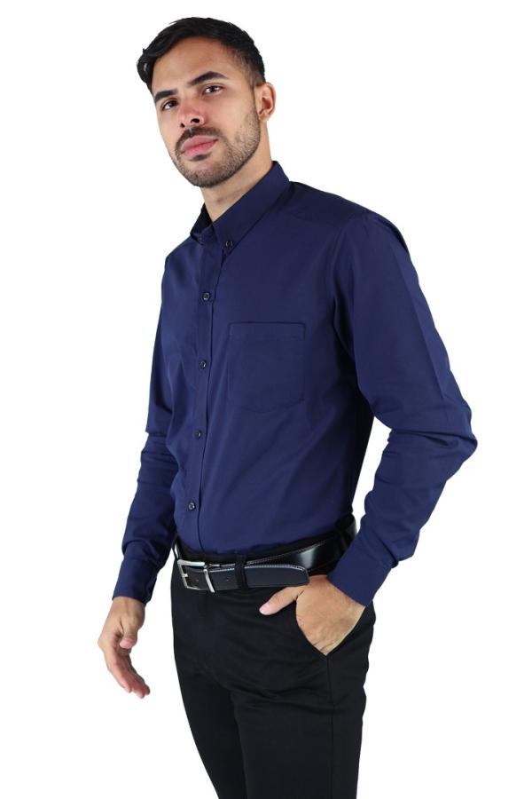Camisa Azul Marino Slim Fit para Hombre Manga Larga Moda Casual