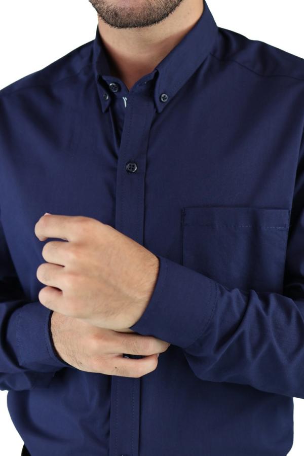 Camisa Azul Marino Slim Fit para Hombre Manga Larga Moda Casual