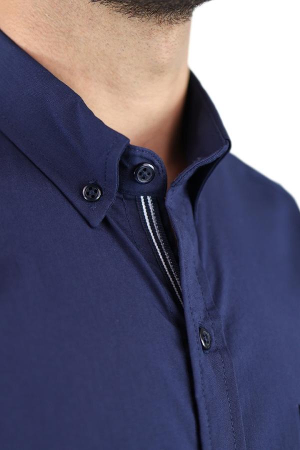 Camisa Azul Marino Slim Fit para Hombre Manga Larga Moda Casual