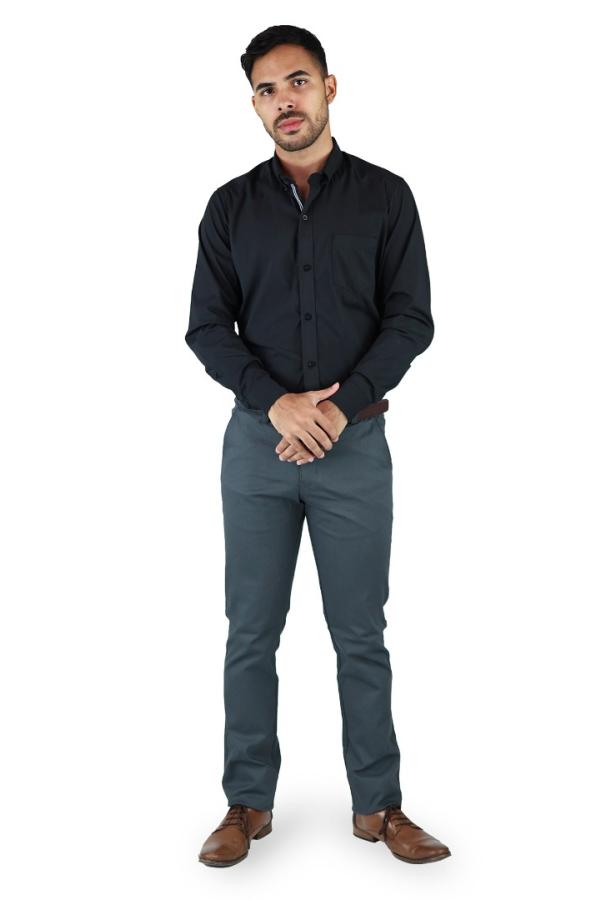 Camisa Negra Manga Larga De Vestir Para Hombre Estilo Casual Slim Fit