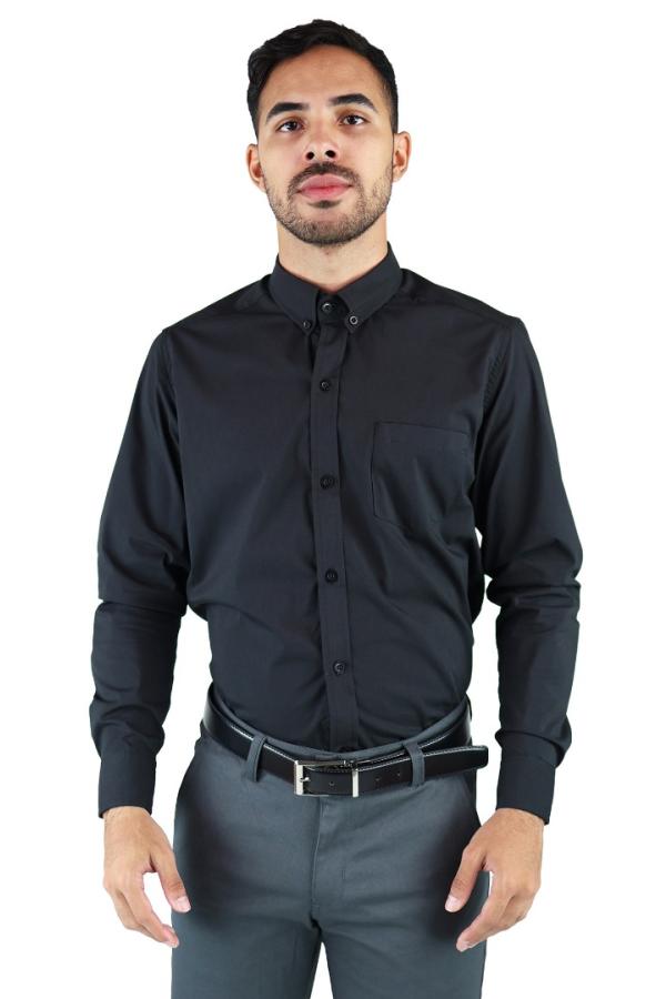 Camisa Negra Manga Larga De Vestir Para Hombre Estilo Casual Slim Fit