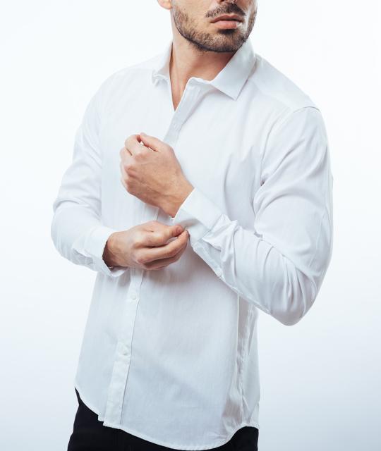 Camisa Manga Larga Blanco Slim Fit Cuello Italiano Para Hombre