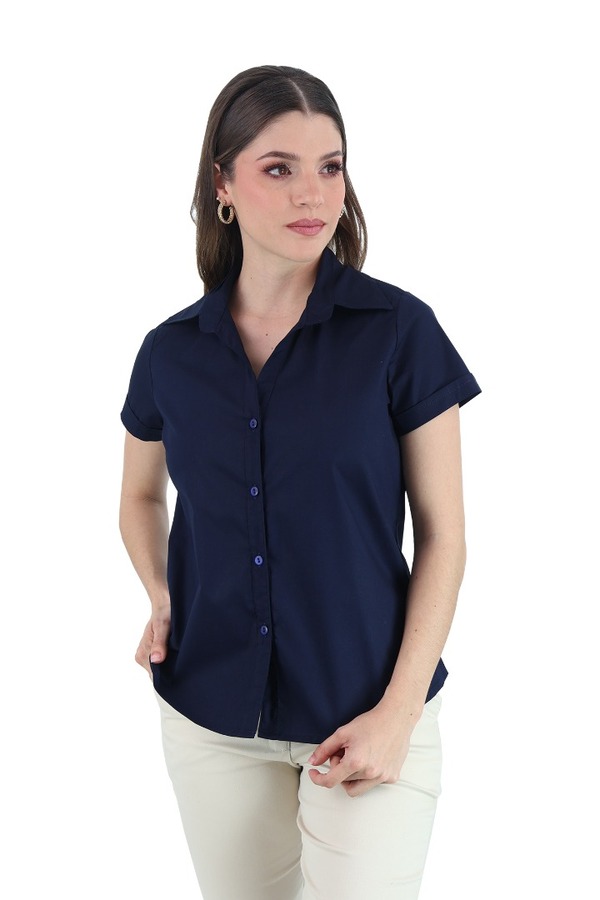 Blusa Para Uniforme Manga Corta Azul Marino Con Botones De Dama