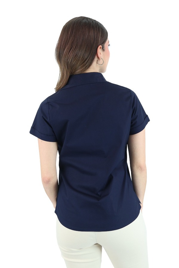 Blusa Para Uniforme Manga Corta Azul Marino Con Botones De Dama