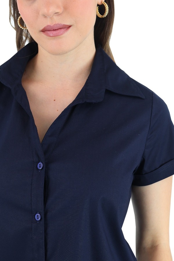 Blusa Para Uniforme Manga Corta Azul Marino Con Botones De Dama
